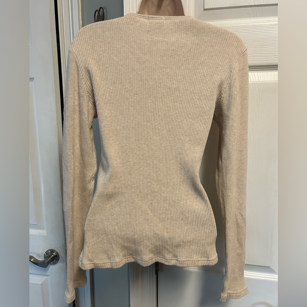 Old Navy Beige Ribbed Long Sleeve Top Small Easy Fit Normcore Neutral - Picture 4 of 8